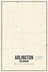 Retro US city map of Arlington, Colorado. Vintage street map.