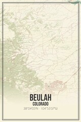 Retro US city map of Beulah, Colorado. Vintage street map.