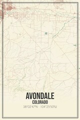 Retro US city map of Avondale, Colorado. Vintage street map.