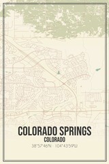 Fototapeta premium Retro US city map of Colorado Springs, Colorado. Vintage street map.