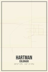 Retro US city map of Hartman, Colorado. Vintage street map.