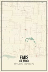 Retro US city map of Eads, Colorado. Vintage street map.