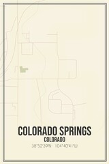 Retro US city map of Colorado Springs, Colorado. Vintage street map.