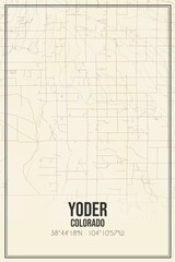 Retro US city map of Yoder, Colorado. Vintage street map.