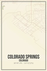 Retro US city map of Colorado Springs, Colorado. Vintage street map.