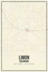 Retro US city map of Limon, Colorado. Vintage street map.
