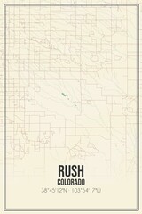 Retro US city map of Rush, Colorado. Vintage street map.