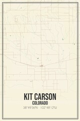 Retro US city map of Kit Carson, Colorado. Vintage street map.