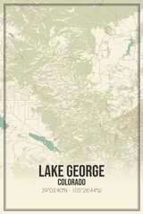 Retro US city map of Lake George, Colorado. Vintage street map.