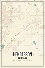 Retro US city map of Henderson, Colorado. Vintage street map.