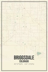 Retro US city map of Briggsdale, Colorado. Vintage street map.