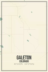 Retro US city map of Galeton, Colorado. Vintage street map.