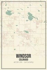 Retro US city map of Windsor, Colorado. Vintage street map.