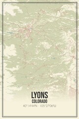 Retro US city map of Lyons, Colorado. Vintage street map.
