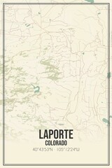 Retro US city map of Laporte, Colorado. Vintage street map.