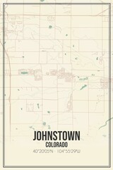Retro US city map of Johnstown, Colorado. Vintage street map.