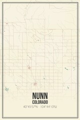 Retro US city map of Nunn, Colorado. Vintage street map.