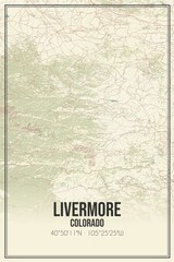 Retro US city map of Livermore, Colorado. Vintage street map.