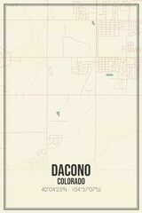Retro US city map of Dacono, Colorado. Vintage street map.
