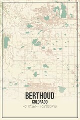 Retro US city map of Berthoud, Colorado. Vintage street map.