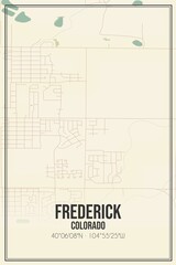 Retro US city map of Frederick, Colorado. Vintage street map.