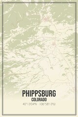 Retro US city map of Phippsburg, Colorado. Vintage street map.