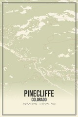 Retro US city map of Pinecliffe, Colorado. Vintage street map.