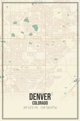 Retro US city map of Denver, Colorado. Vintage street map.