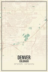 Retro US city map of Denver, Colorado. Vintage street map.