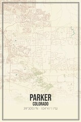 Retro US city map of Parker, Colorado. Vintage street map.