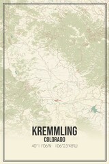 Retro US city map of Kremmling, Colorado. Vintage street map.