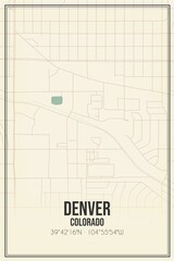 Retro US city map of Denver, Colorado. Vintage street map.