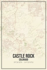 Retro US city map of Castle Rock, Colorado. Vintage street map.