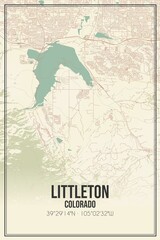 Fototapeta na wymiar Retro US city map of Littleton, Colorado. Vintage street map.