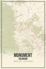 Retro US city map of Monument, Colorado. Vintage street map.