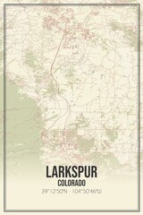 Retro US city map of Larkspur, Colorado. Vintage street map.