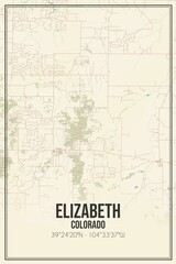 Retro US city map of Elizabeth, Colorado. Vintage street map.
