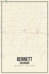Retro US city map of Bennett, Colorado. Vintage street map.