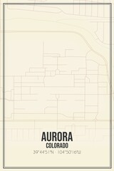 Retro US city map of Aurora, Colorado. Vintage street map.