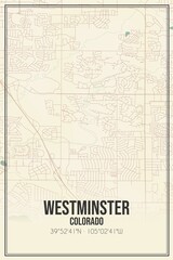 Retro US city map of Westminster, Colorado. Vintage street map.
