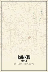 Retro US city map of Rankin, Texas. Vintage street map.