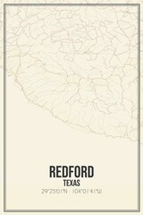 Retro US city map of Redford, Texas. Vintage street map.