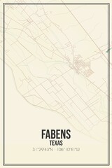 Retro US city map of Fabens, Texas. Vintage street map.