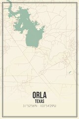 Retro US city map of Orla, Texas. Vintage street map.