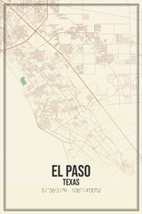 Retro US city map of El Paso, Texas. Vintage street map.