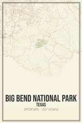 Retro US city map of Big Bend National Park, Texas. Vintage street map.