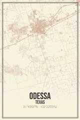 Retro US city map of Odessa, Texas. Vintage street map.