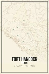 Retro US city map of Fort Hancock, Texas. Vintage street map.