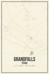 Retro US city map of Grandfalls, Texas. Vintage street map.