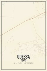 Retro US city map of Odessa, Texas. Vintage street map.